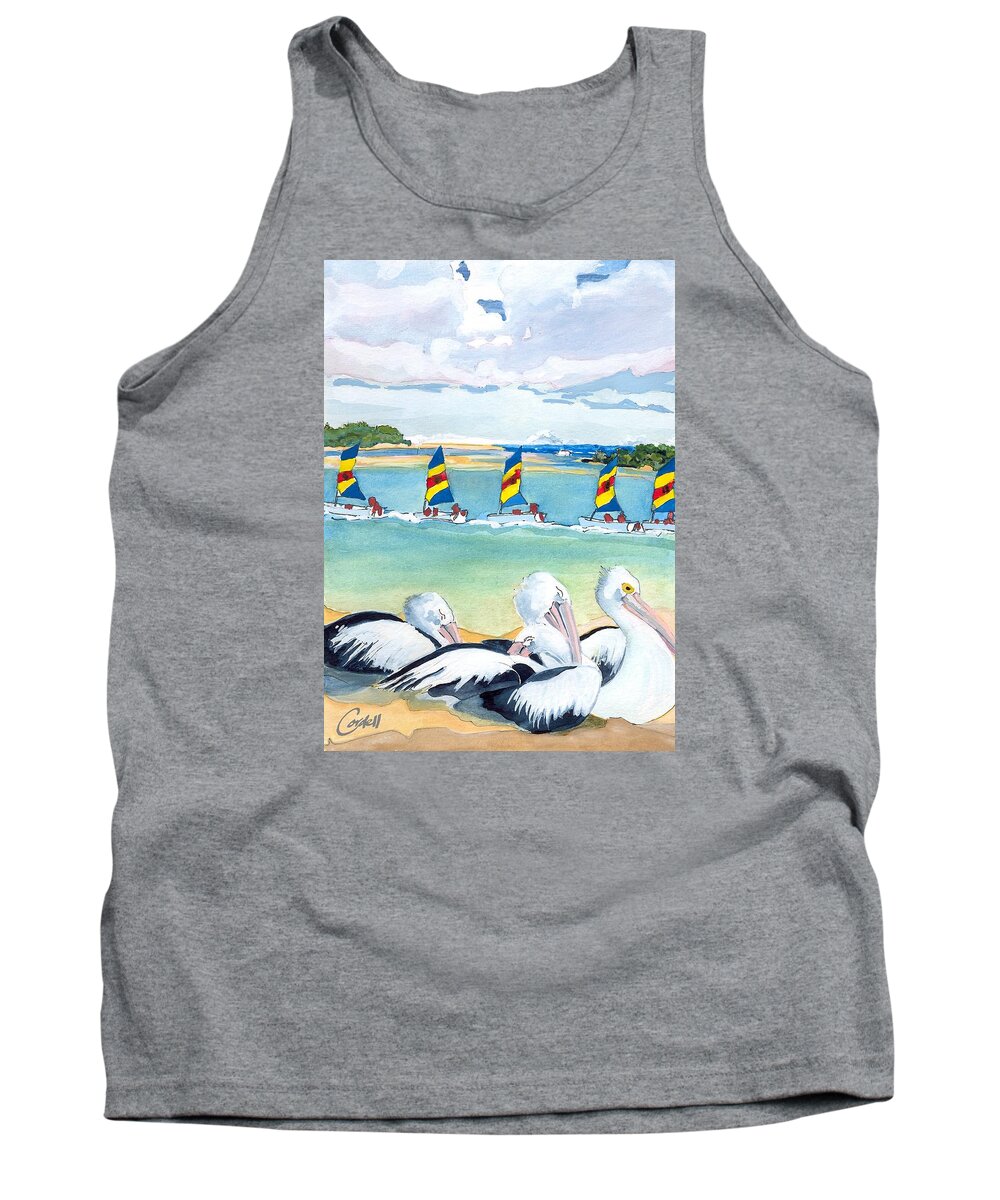 Noosa & Nearby Tank Top featuring the painting Sandbank Siesta - Munna Point by Joan Cordell
