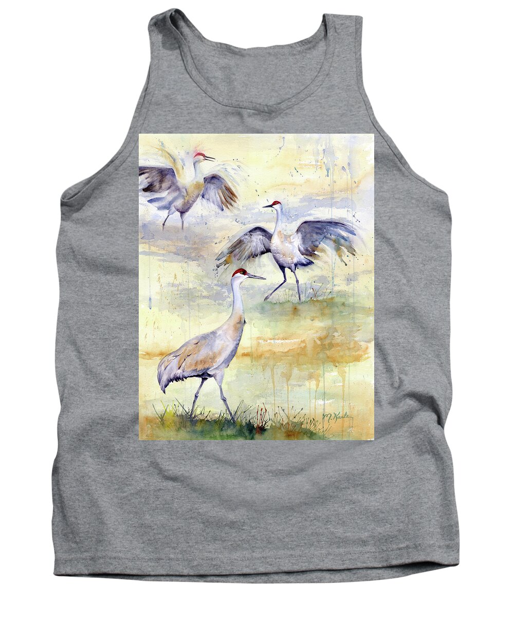 Cranes Tank Top featuring the painting Wetlands Courtship - Sandhill Cranes by Marsha Karle