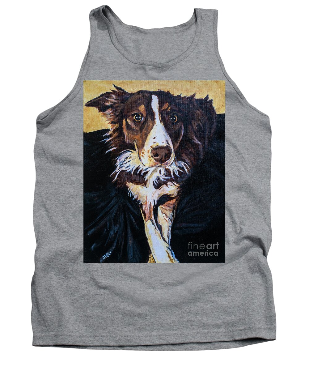 Border Collie Tank Top featuring the painting Sansa by Jackie MacNair