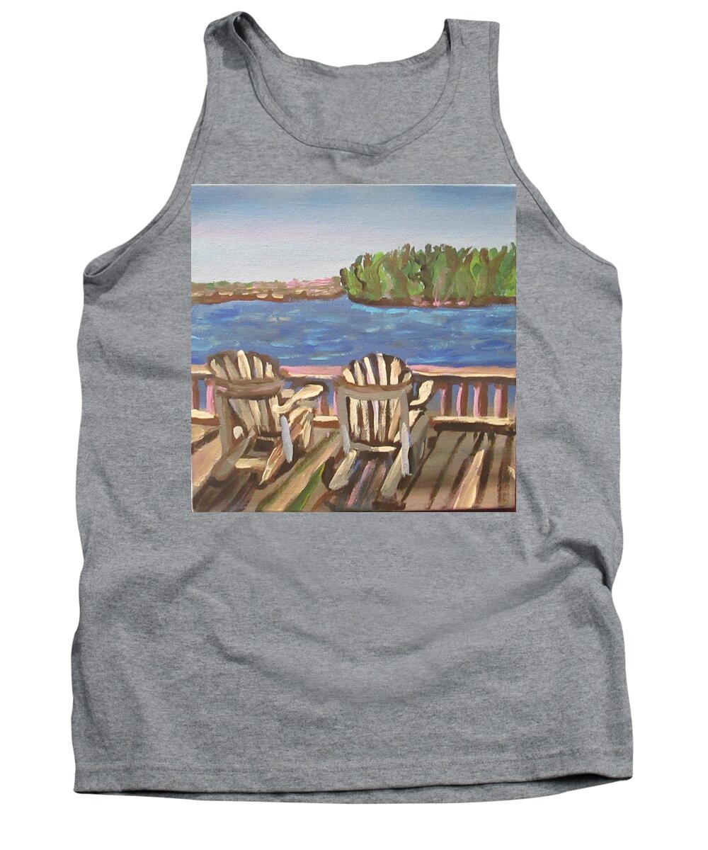 Lake Tank Top featuring the painting Scene from the deck by Jennylynd James