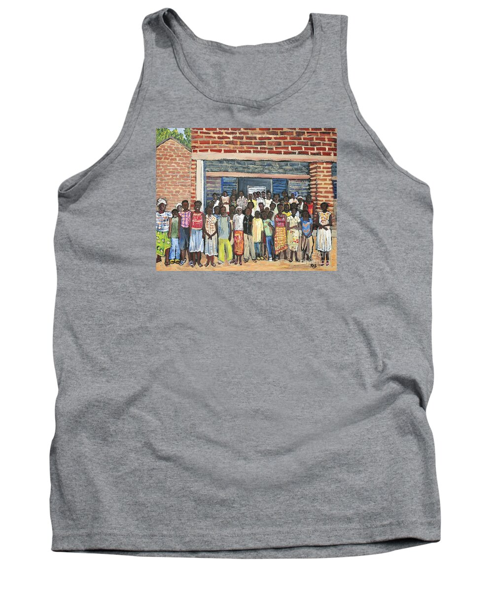 Africa Tank Top featuring the painting School Class Burkina Faso Series by Reb Frost