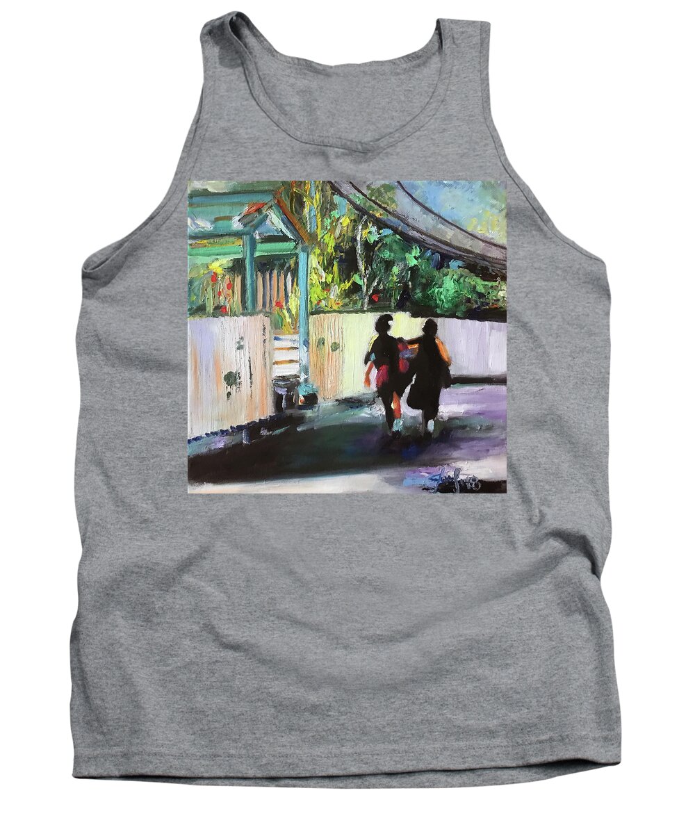 Hope Town Tank Top featuring the painting School Day in Hope Town by Josef Kelly