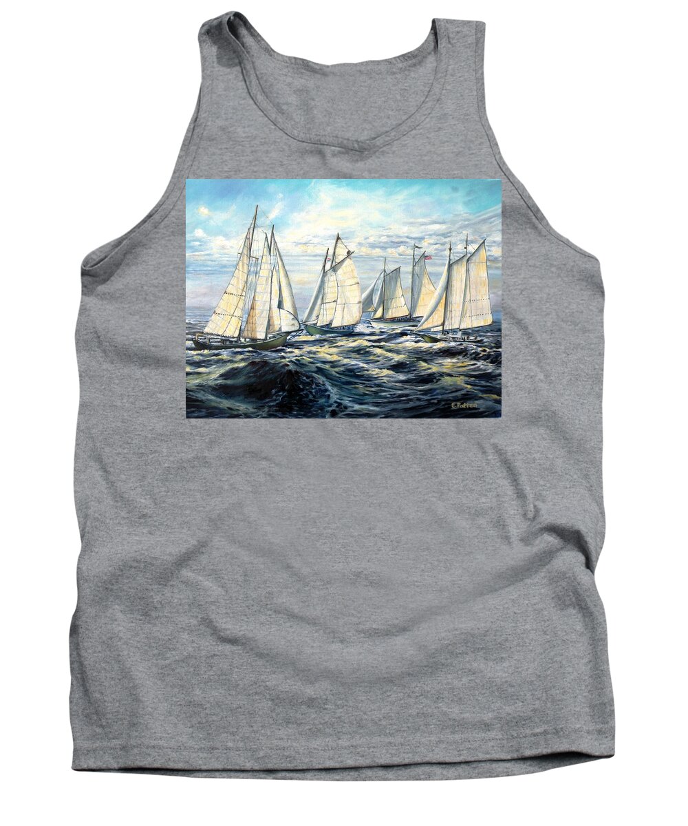 Gloucester Tank Top featuring the painting Schooner Race by Eileen Patten Oliver