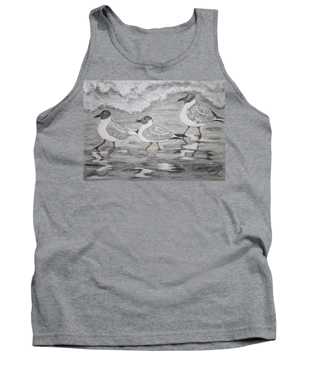 Sea Gulls Tank Top featuring the painting Sea Gulls Dodging the Ocean Waves by Kathy Marrs Chandler