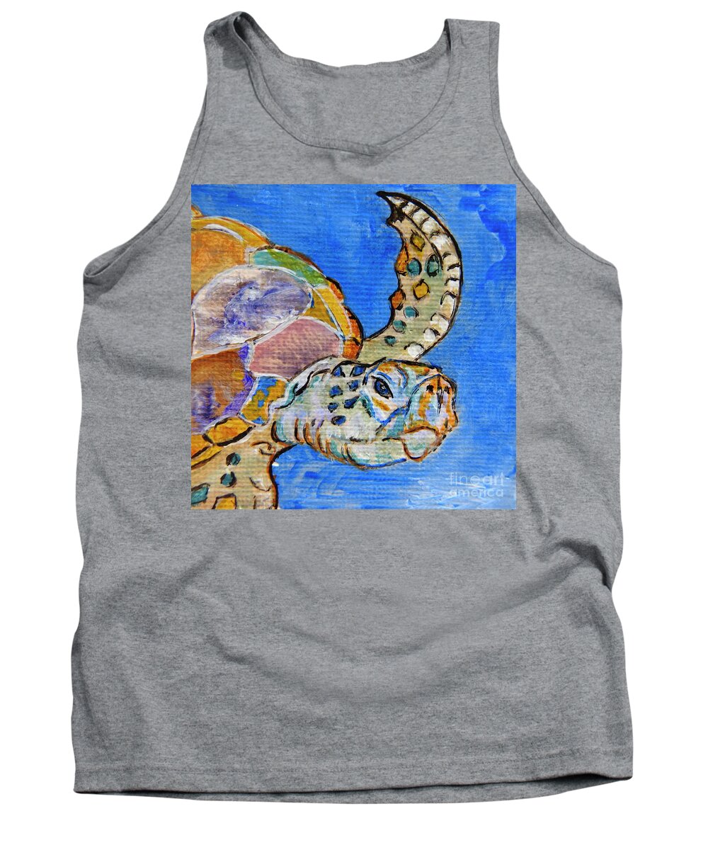 Animals Tank Top featuring the painting Sea Turtle by Ella Kaye Dickey