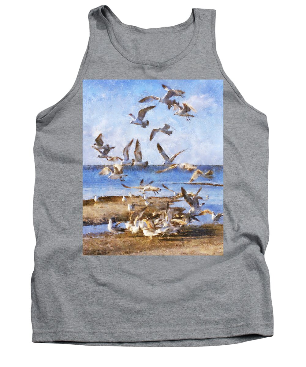 Seagulls Tank Top featuring the digital art Seagull Convention by Frances Miller