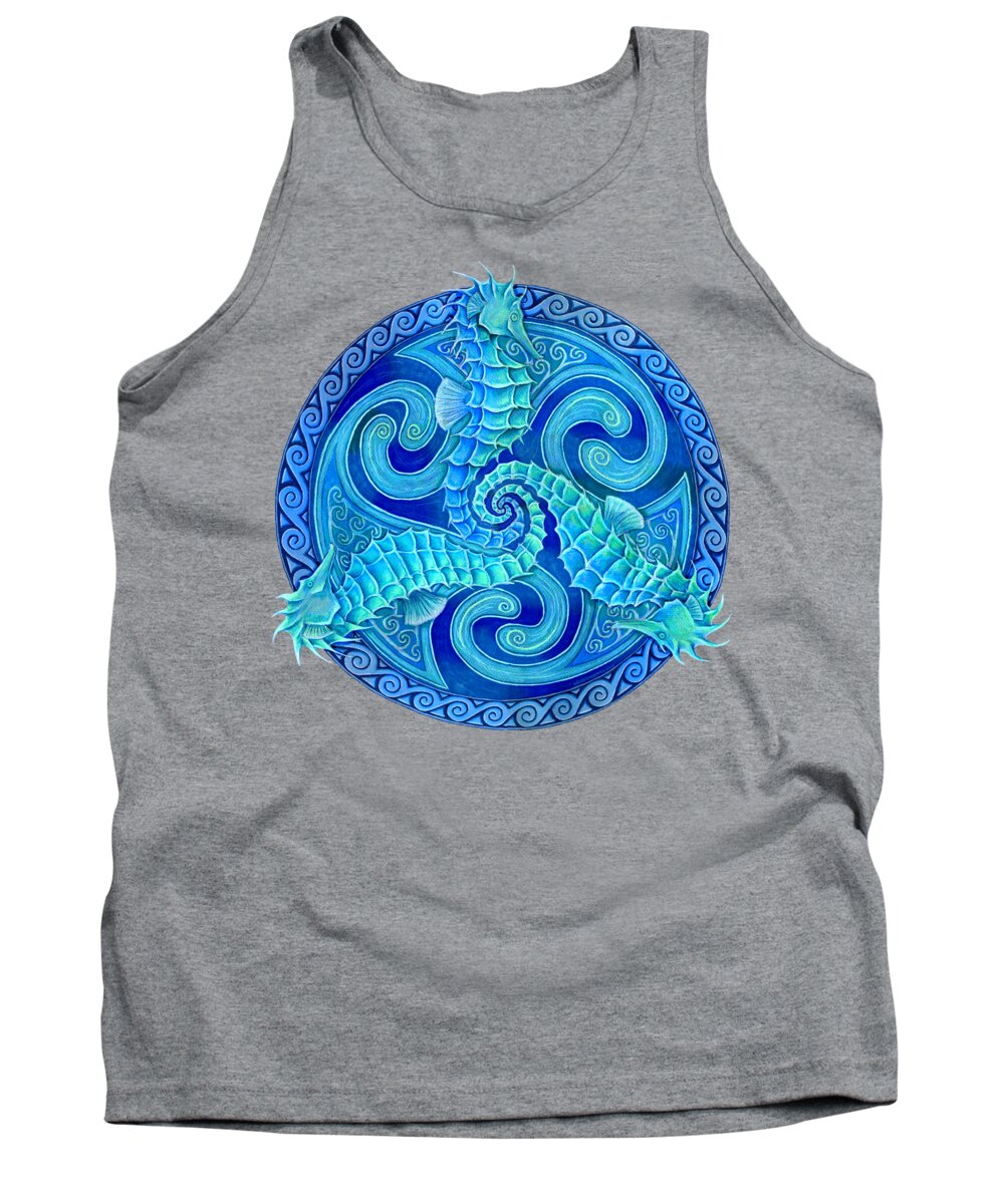 Seahorse Tank Top featuring the drawing Seahorse Triskele by Rebecca Wang