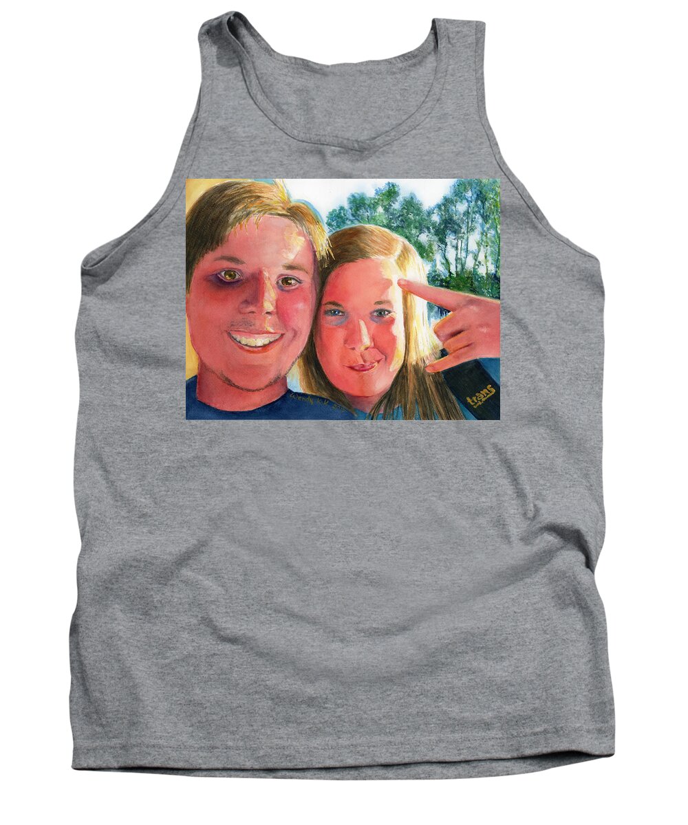Portrait Tank Top featuring the painting Selfie 2 - Erick and Sam by Wendy Keeney-Kennicutt