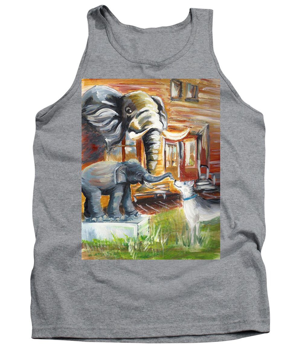 Elephant Tank Top featuring the painting Shadows of the Past , Hope for the Future by Karen Ferrand Carroll