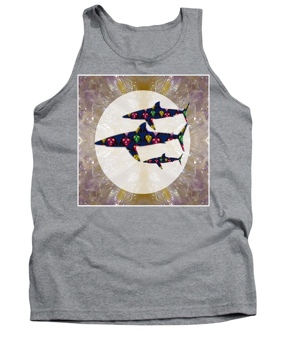 Fish Tank Top featuring the mixed media Shark Fish Dangerous painted cartoon face link for download option below personal n commercial uses by Navin Joshi