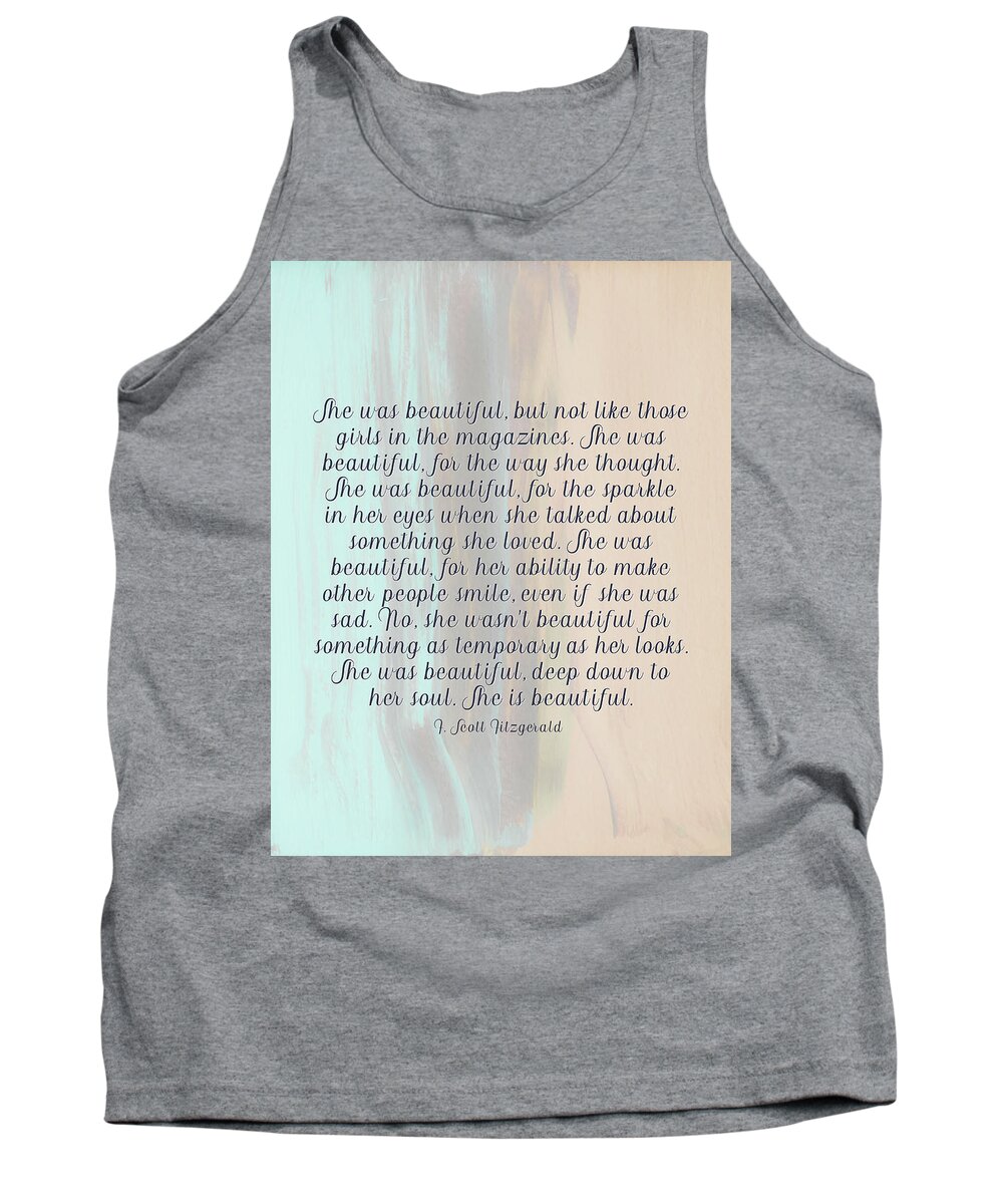 Minimalist Tank Top featuring the photograph She Was Beautiful By F. Scott Fitzgerald 4 #painting #minimalism #poem by Andrea Anderegg