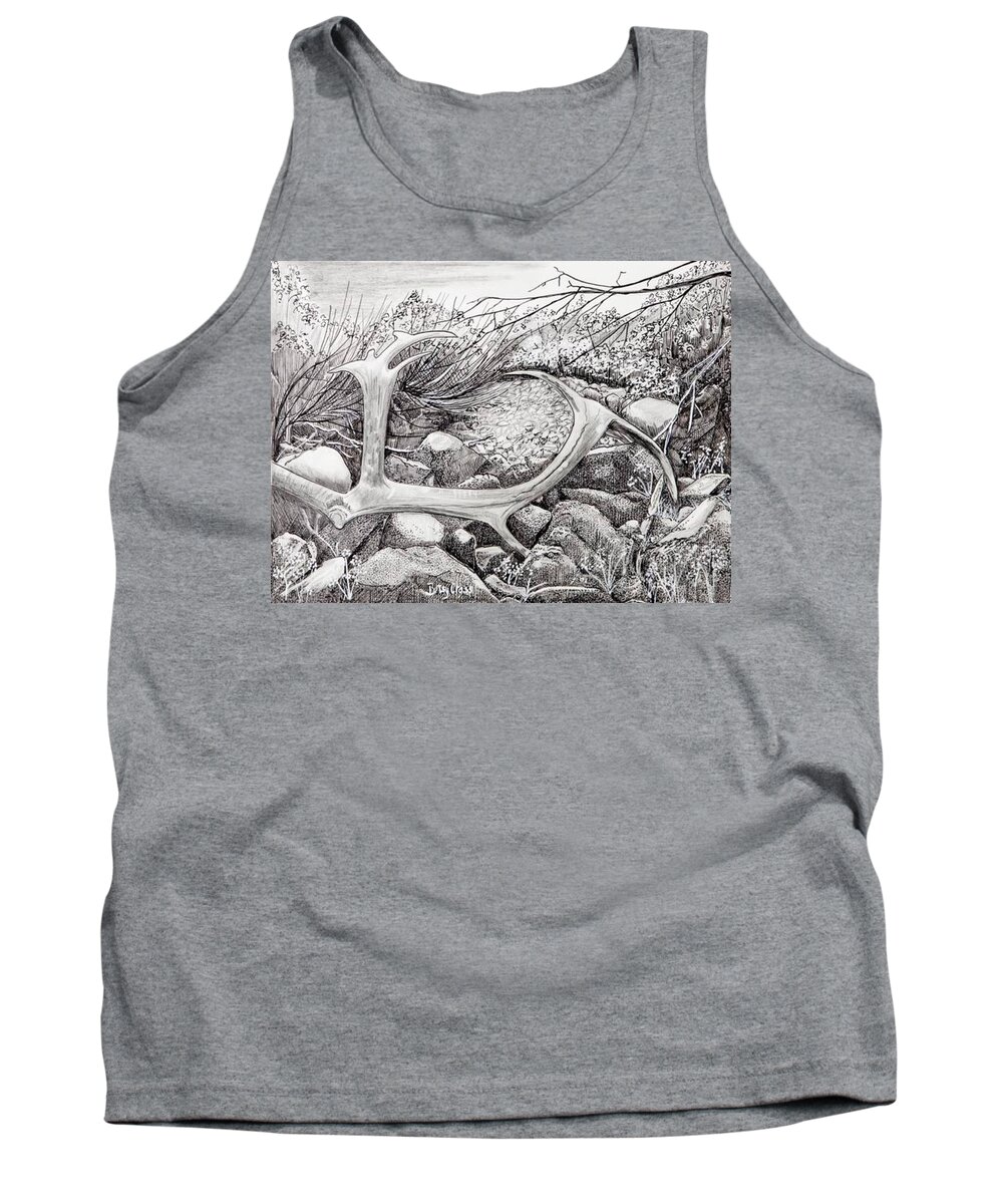 Gallery Tank Top featuring the drawing Shed Antler by Betsy Carlson Cross