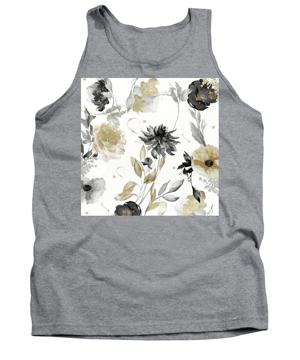 Gold Floral Tank Top featuring the painting Shelby Gold and Black by Mindy Sommers
