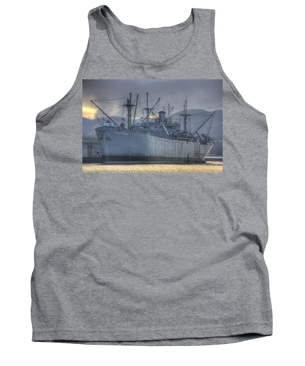 Bay Area Tank Top featuring the photograph Ship at the harbor by Randy Wehner