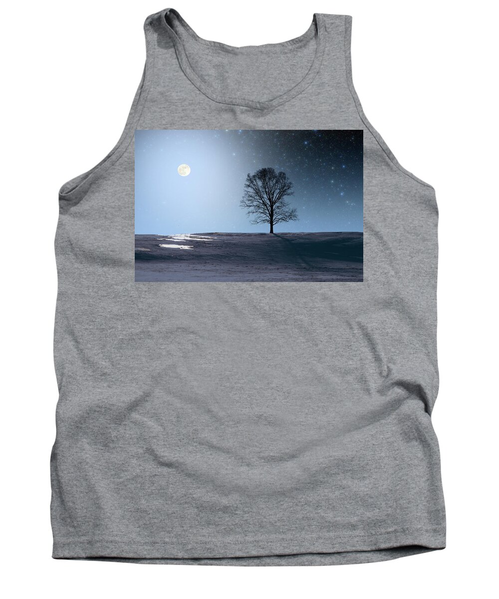 Science Tank Top featuring the photograph Single Tree in Moonlight by Larry Landolfi