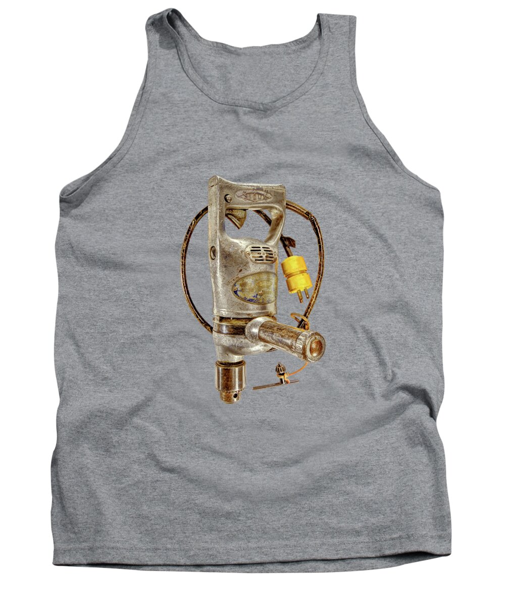 Antique Tank Top featuring the photograph Sioux Drill Motor 1/2 Inch on Black by YoPedro