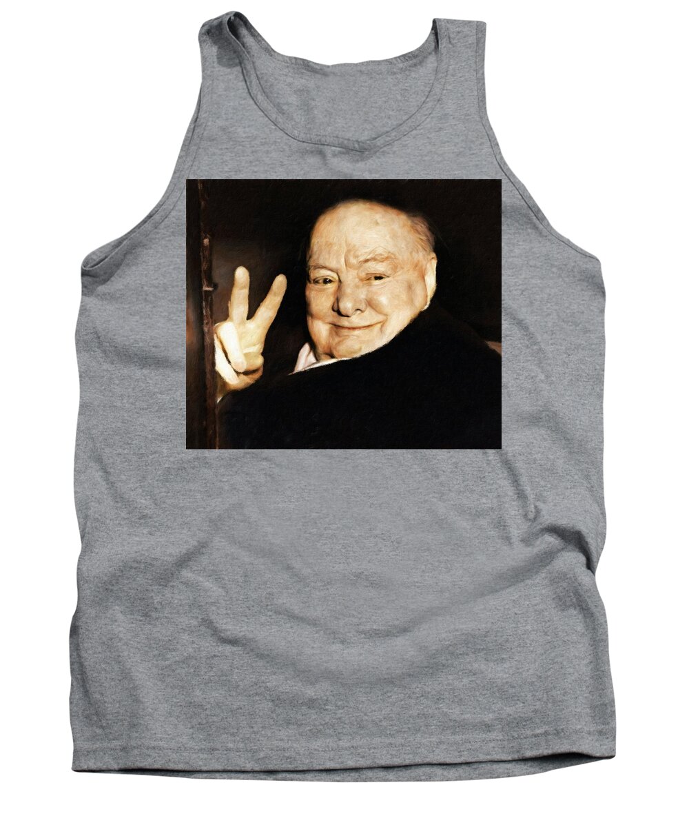 Churchill Tank Top featuring the painting Sir Winston Churchill Victory by Vincent Monozlay