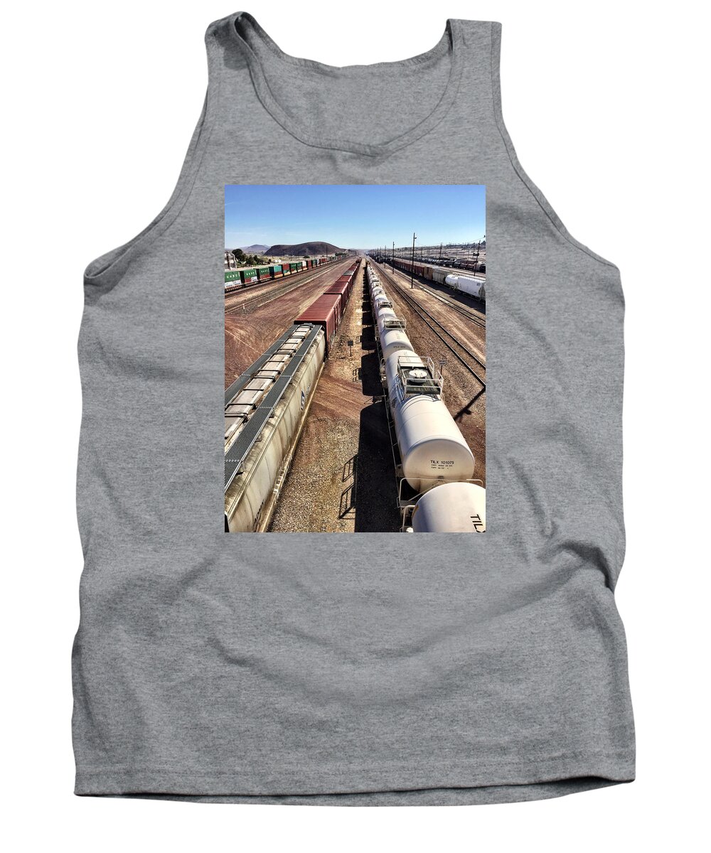 Train Tank Top featuring the photograph Six Trains by Brad Hodges