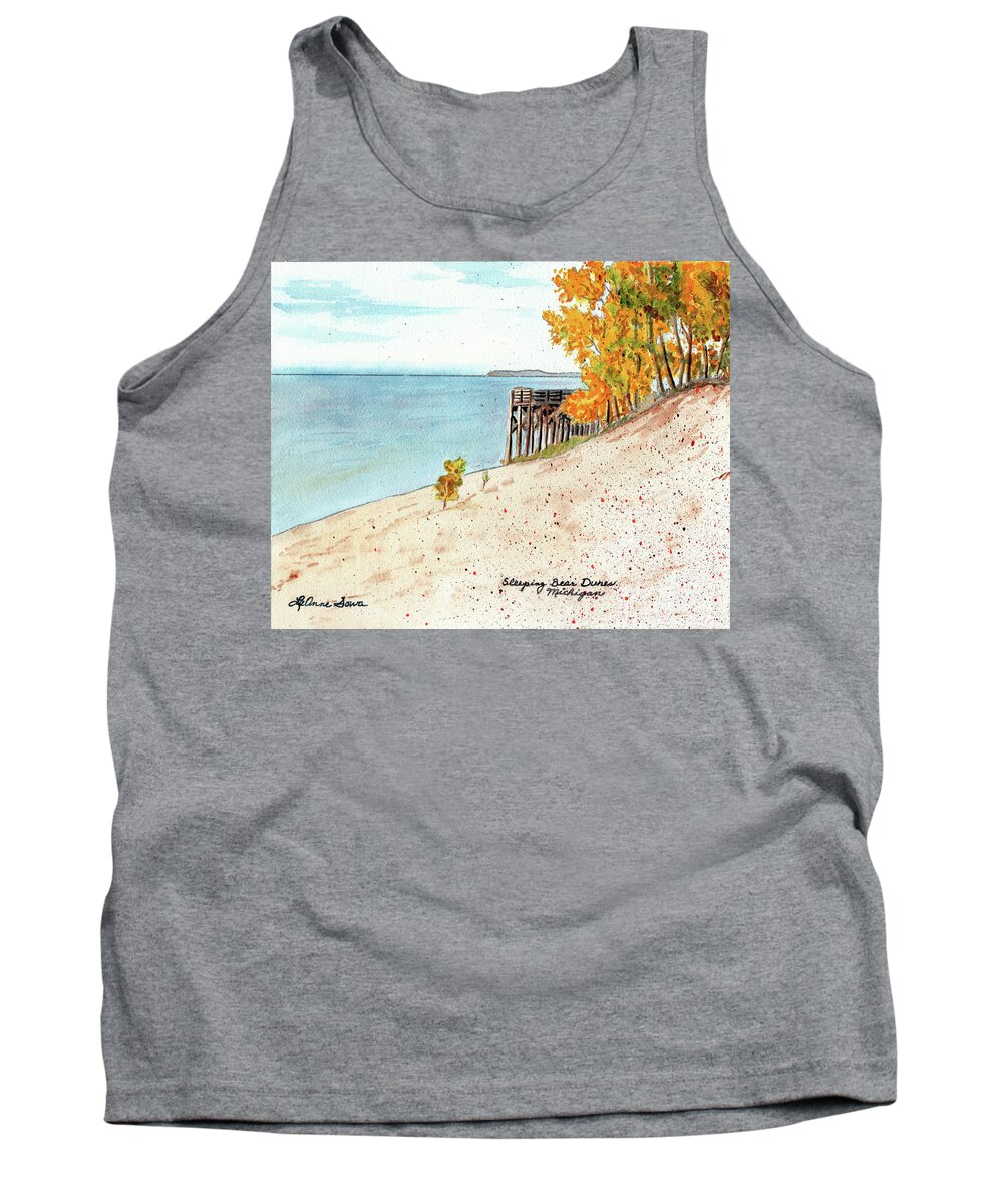 Beaches Tank Top featuring the painting Sleeping Bear Dunes, Sand Dunes, Dune paintings, Sandy Beaches, Lake Michigan shoreline by LeAnne Sowa