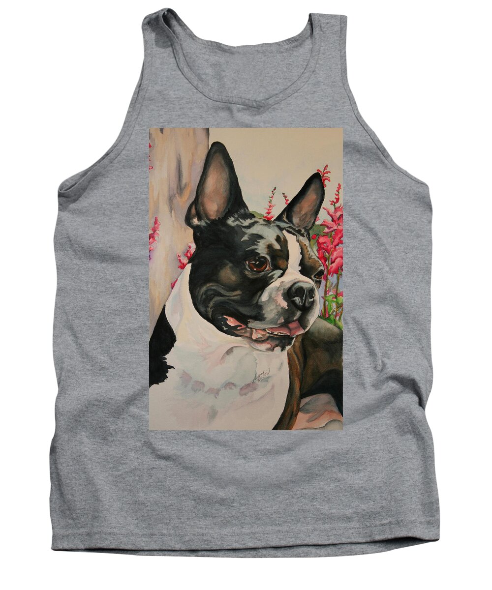 Boston Terrier Tank Top featuring the painting Smile by Susan Herber