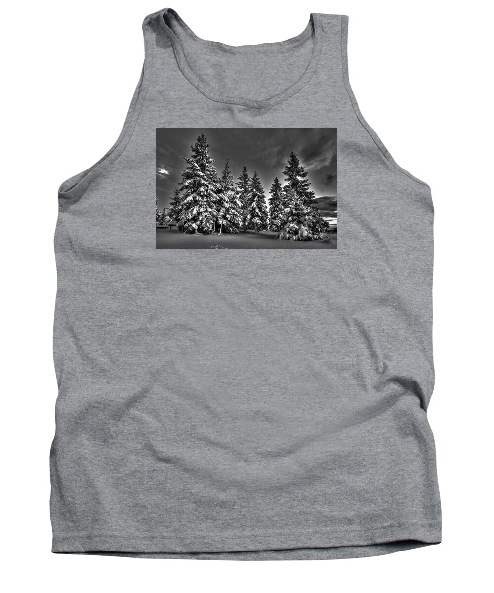 Winter Tank Top featuring the photograph Snow covered trees bw by Ivan Slosar