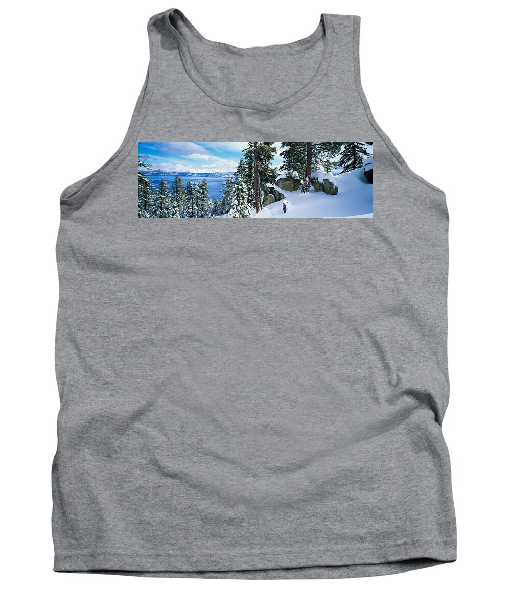 Photography Tank Top featuring the photograph Snow Covered Trees On Mountainside by Panoramic Images