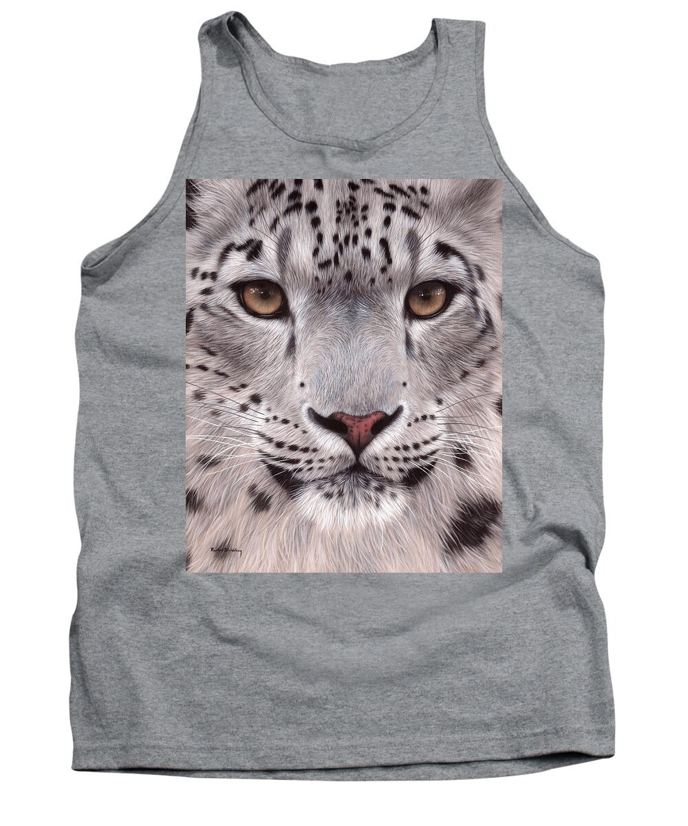 Snow Leopard Tank Top featuring the painting Snow Leopard Face by Rachel Stribbling