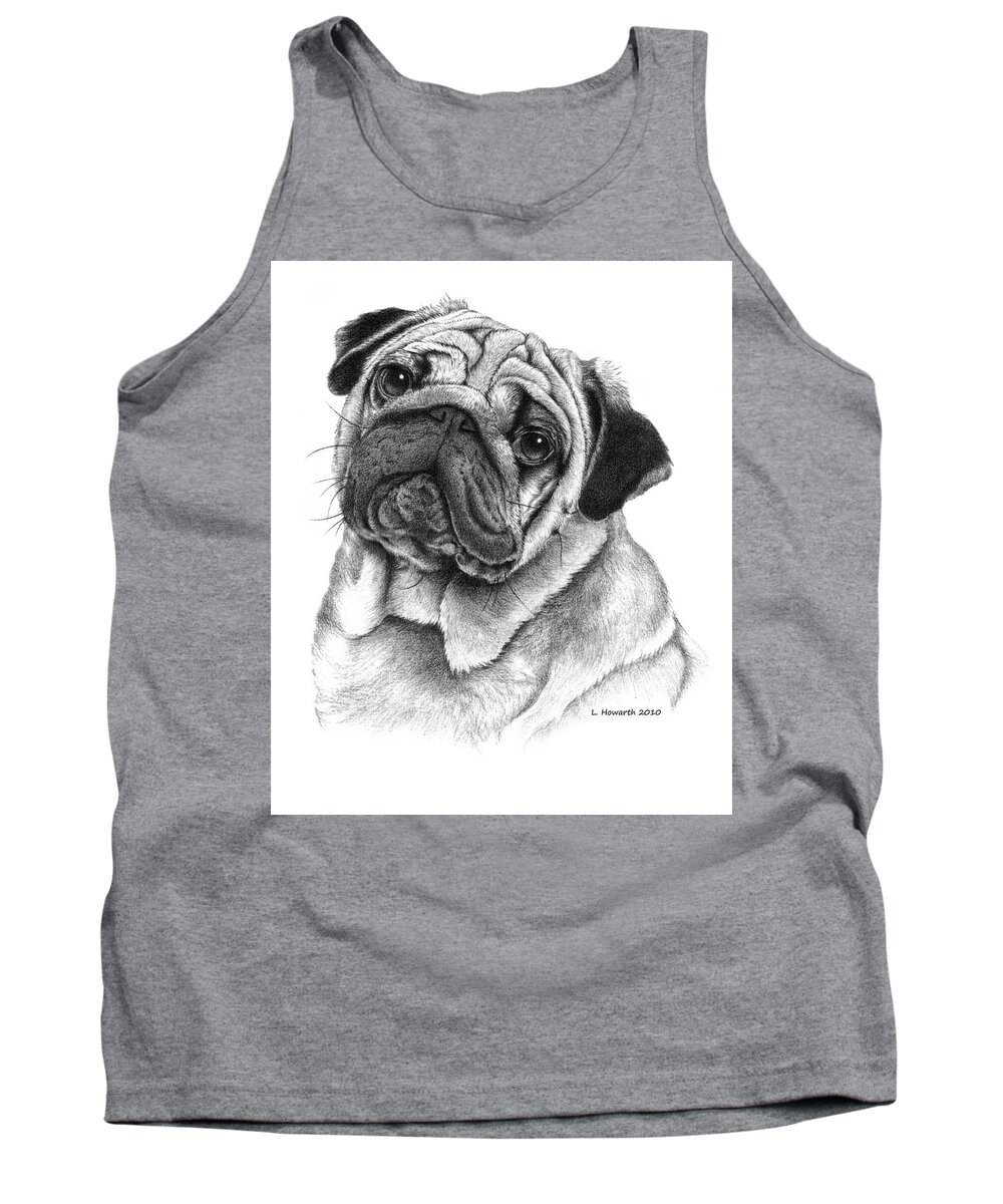 Pug Dog Tank Top featuring the drawing Snuggly Puggly by Louise Howarth