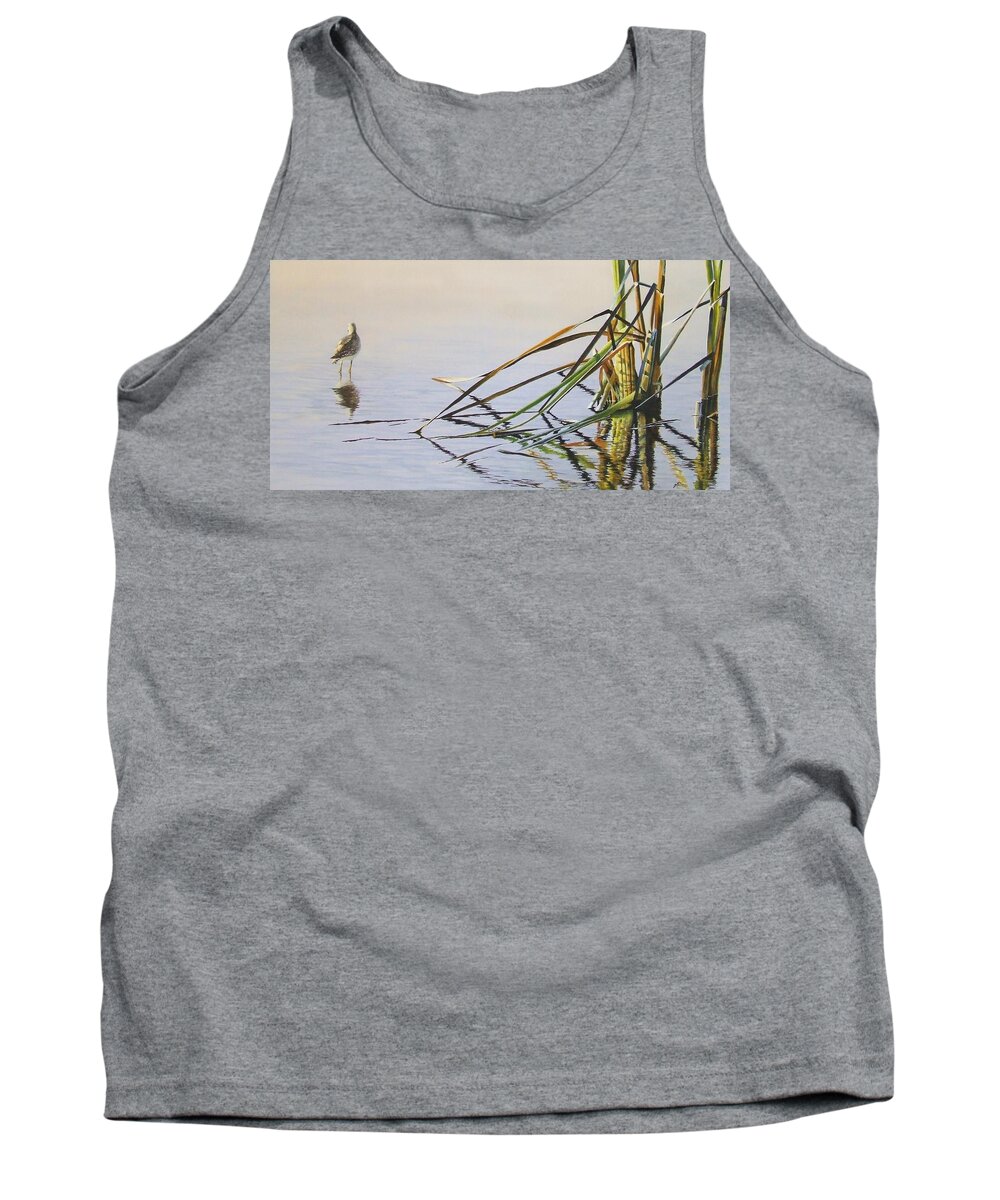 Sandpiper Tank Top featuring the painting Solitude by Greg and Linda Halom