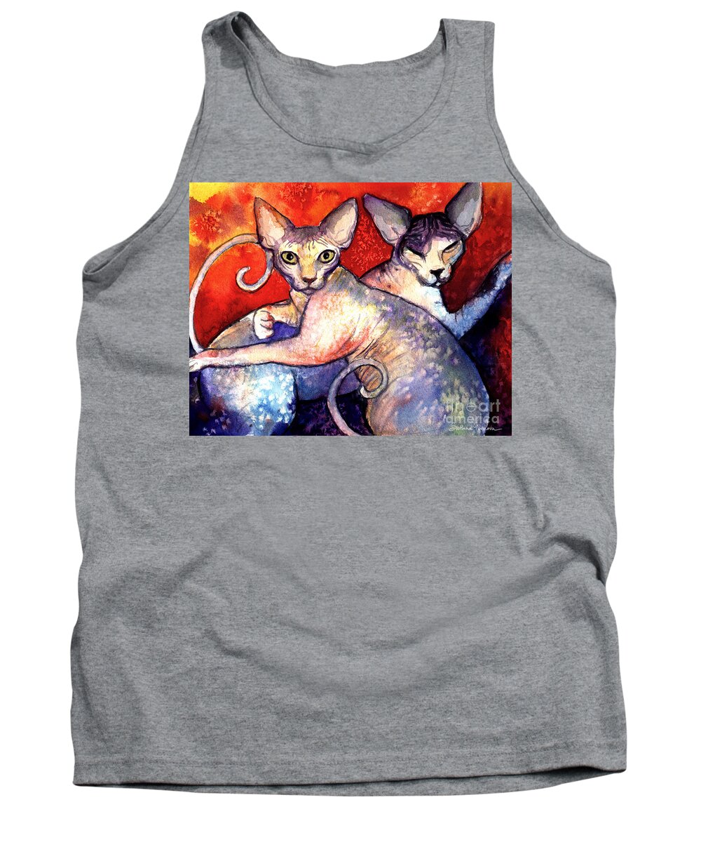 Sphynx Cat Picture Tank Top featuring the painting Sphynx cats sphinx family painting by Svetlana Novikova