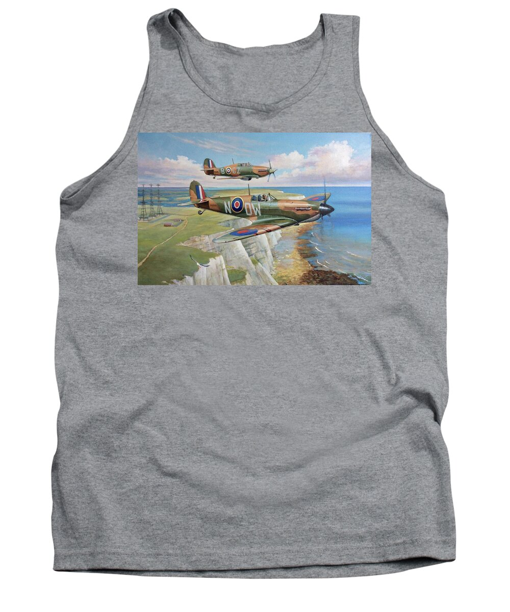 Spitfire Tank Top featuring the painting Spitfire and Hurricane 1940 by Mike Jeffries