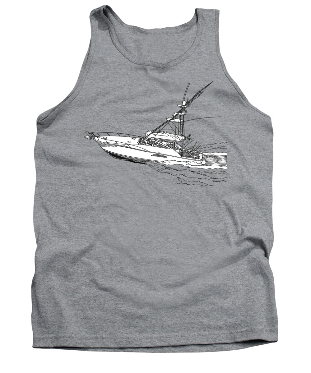 Custom Printed Tee Shirts Tank Top featuring the drawing SportFish Yacht Custom Tee Shirt by Jack Pumphrey