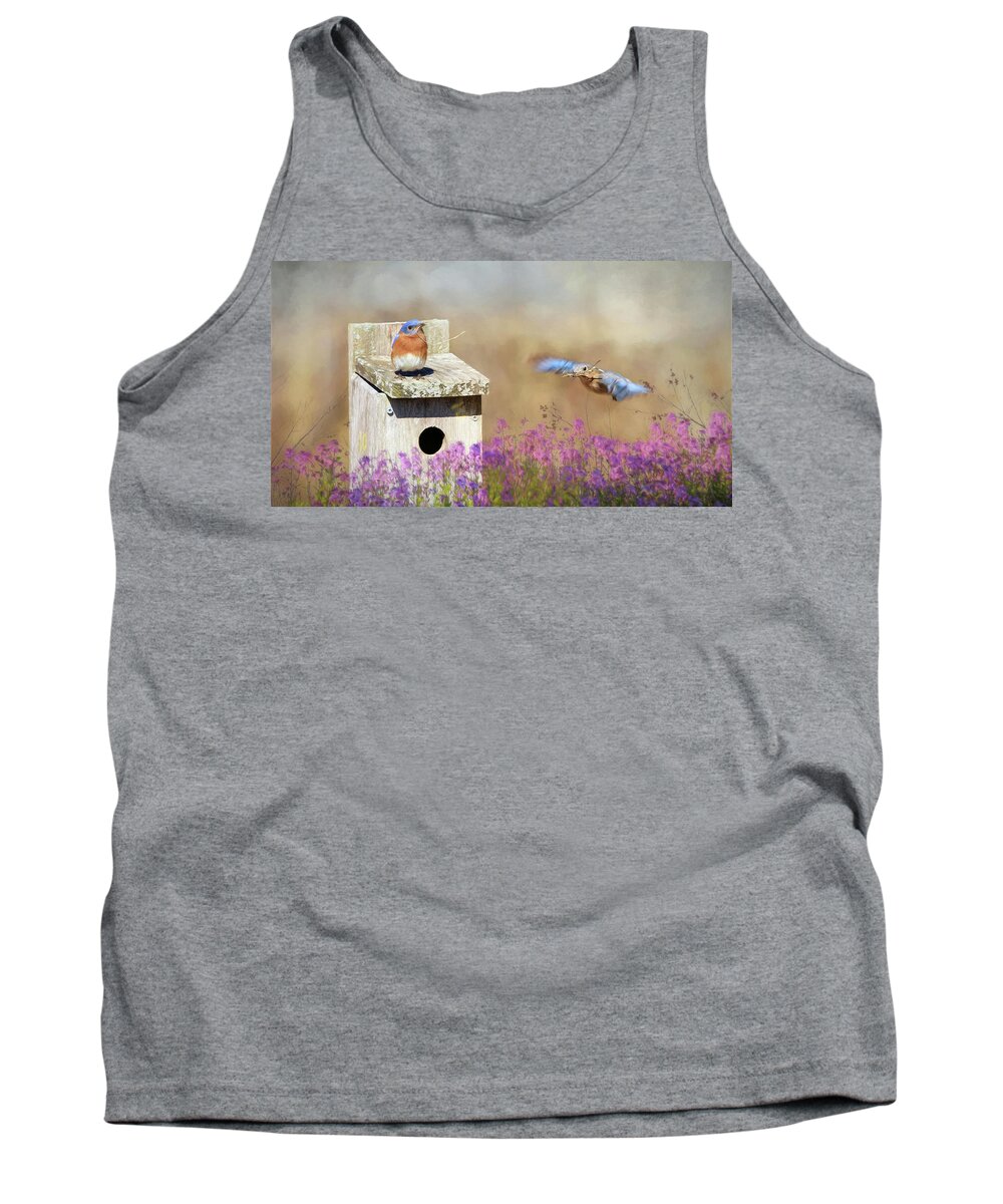 Bluebird Tank Top featuring the photograph Spring Builders by Lori Deiter