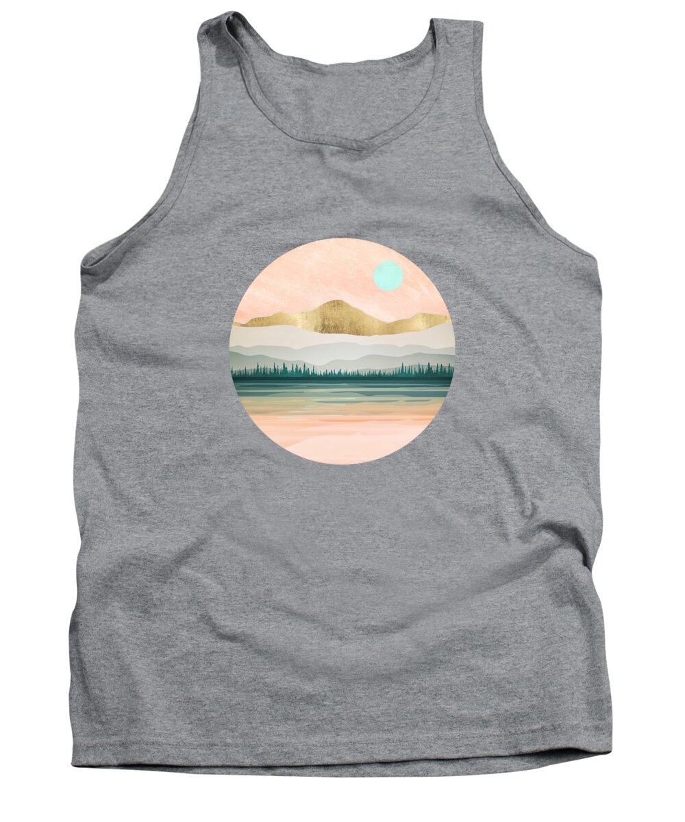 Spring Tank Top featuring the digital art Spring Forest Lake by Spacefrog Designs