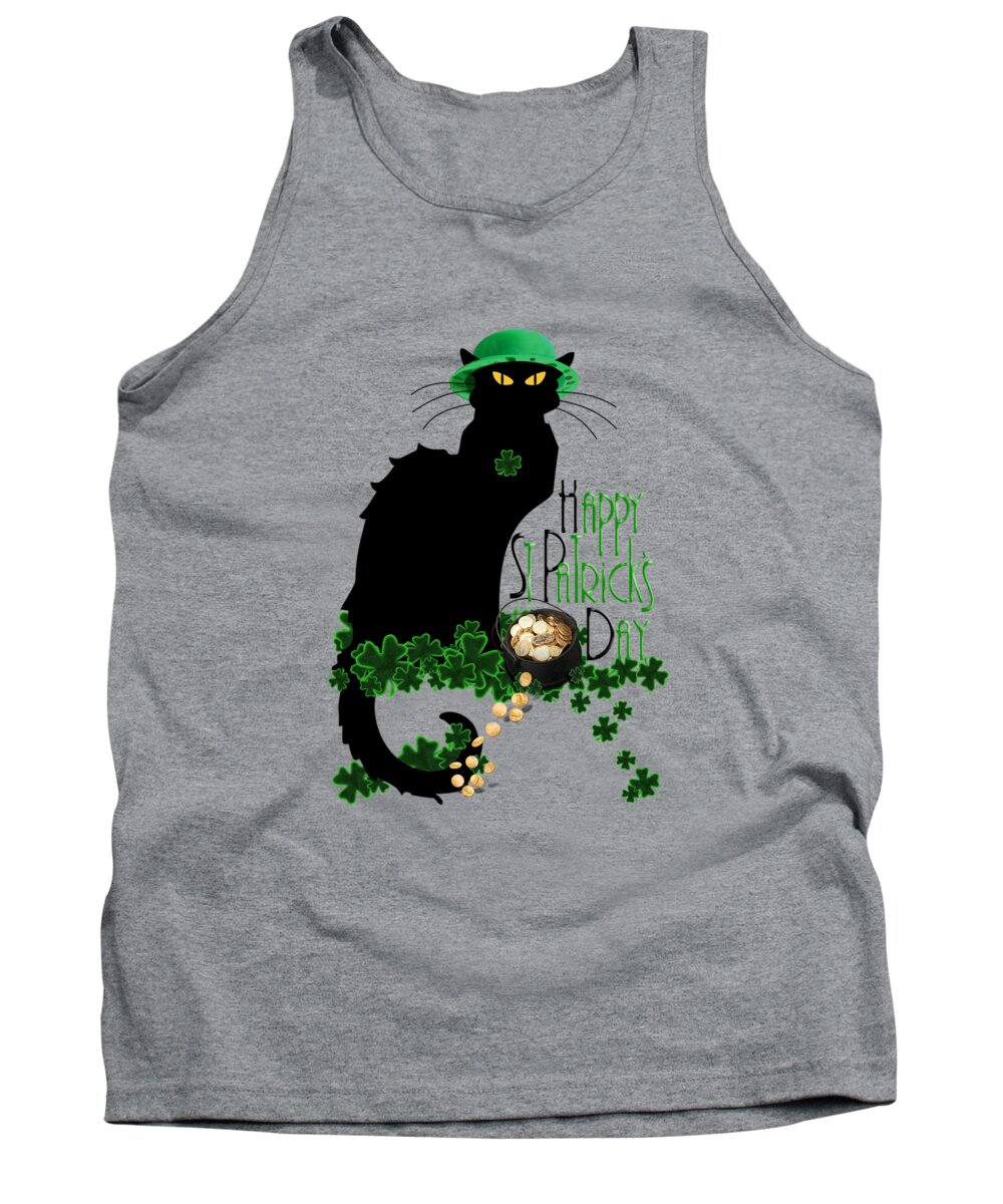 St Patrick's Day Tank Top featuring the digital art St Patrick's Day - Le Chat Noir by Gravityx9 Designs