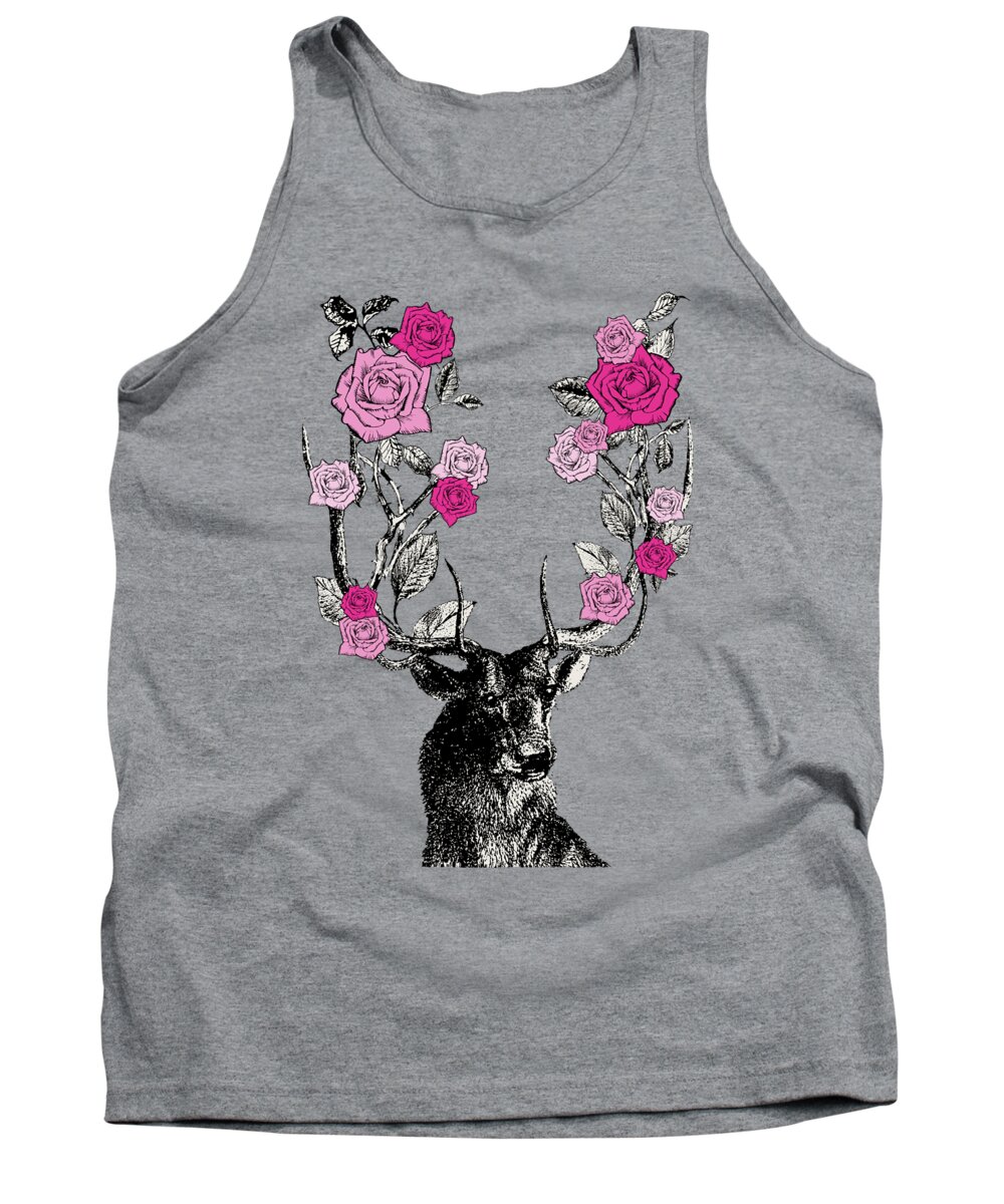Stag And Roses Tank Top featuring the digital art Stag and Roses by Eclectic at Heart