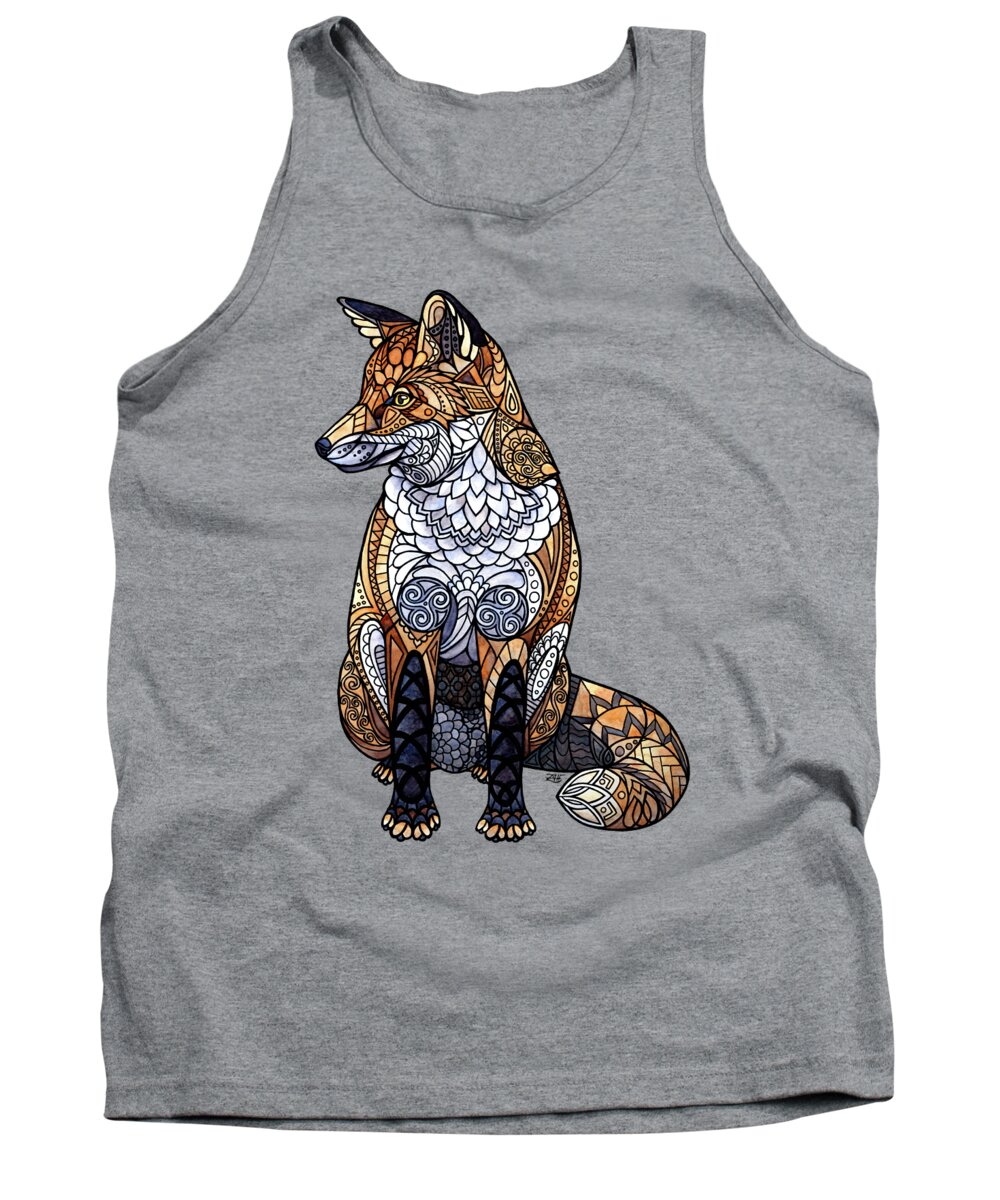 Zentangle Tank Top featuring the painting Stained Glass Fox by ZH Field