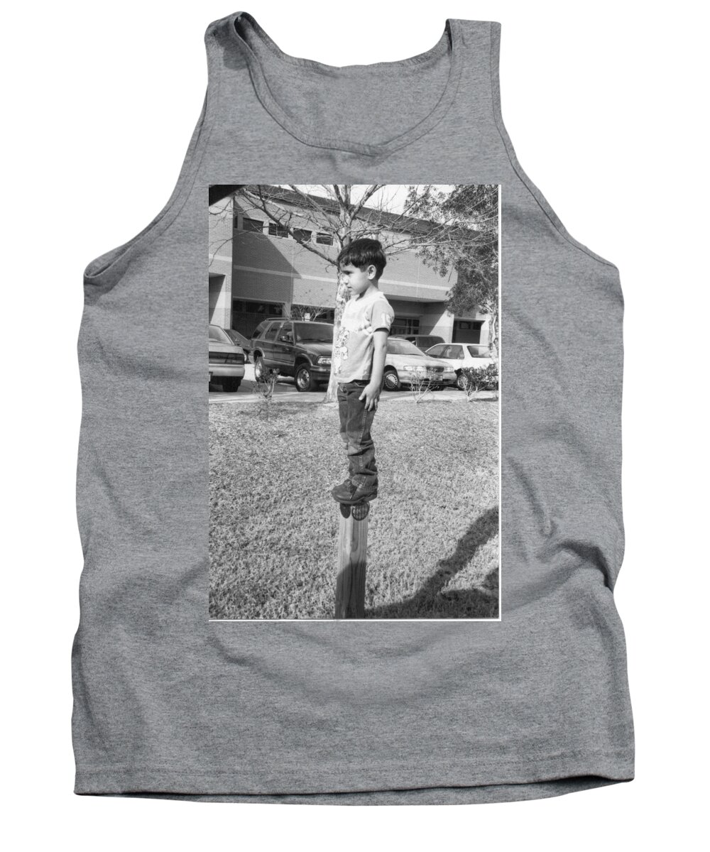 Black And White Print Tank Top featuring the photograph Standing on a beam. by WaLdEmAr BoRrErO