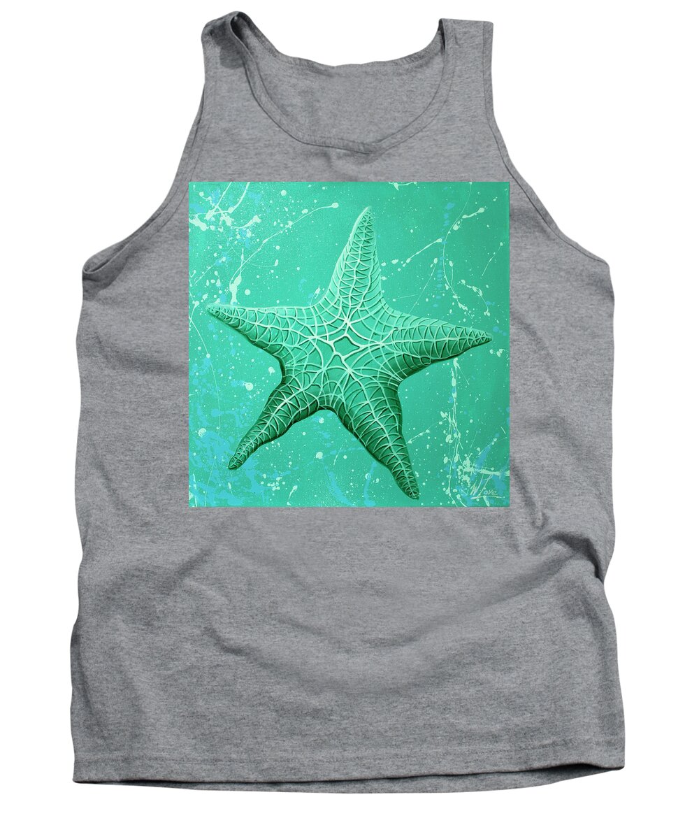 Starfish Tank Top featuring the painting Starfish In Teal by William Love
