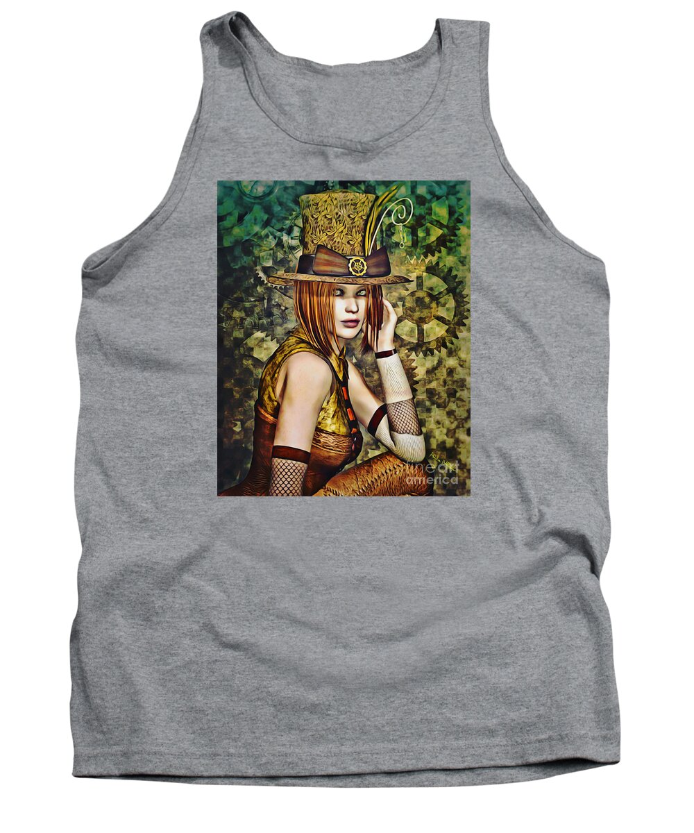 Steampunk Tank Top featuring the digital art Steampunk Girl Two by Alicia Hollinger