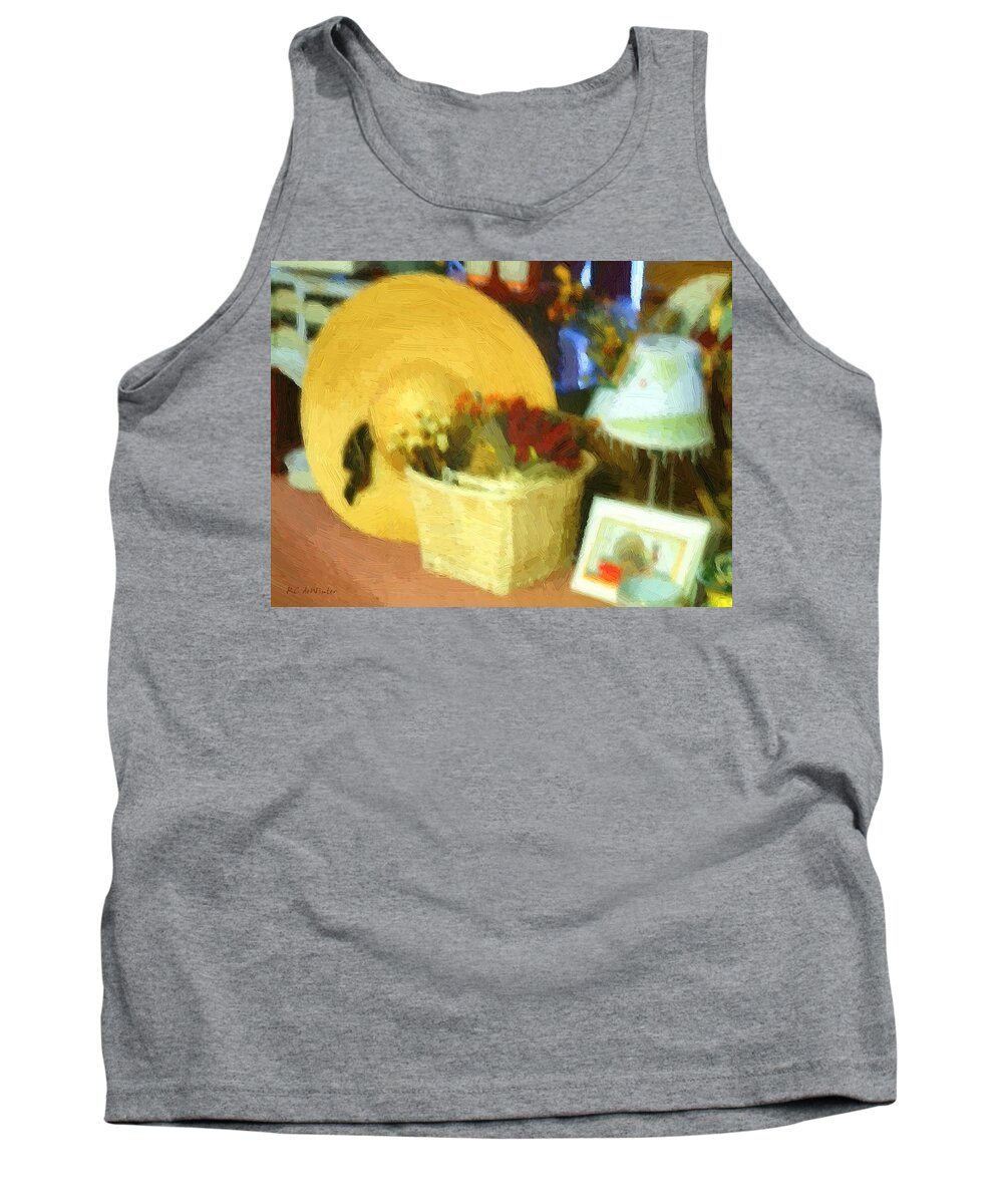 Basket Tank Top featuring the digital art Still Life with Straw Hat by RC DeWinter