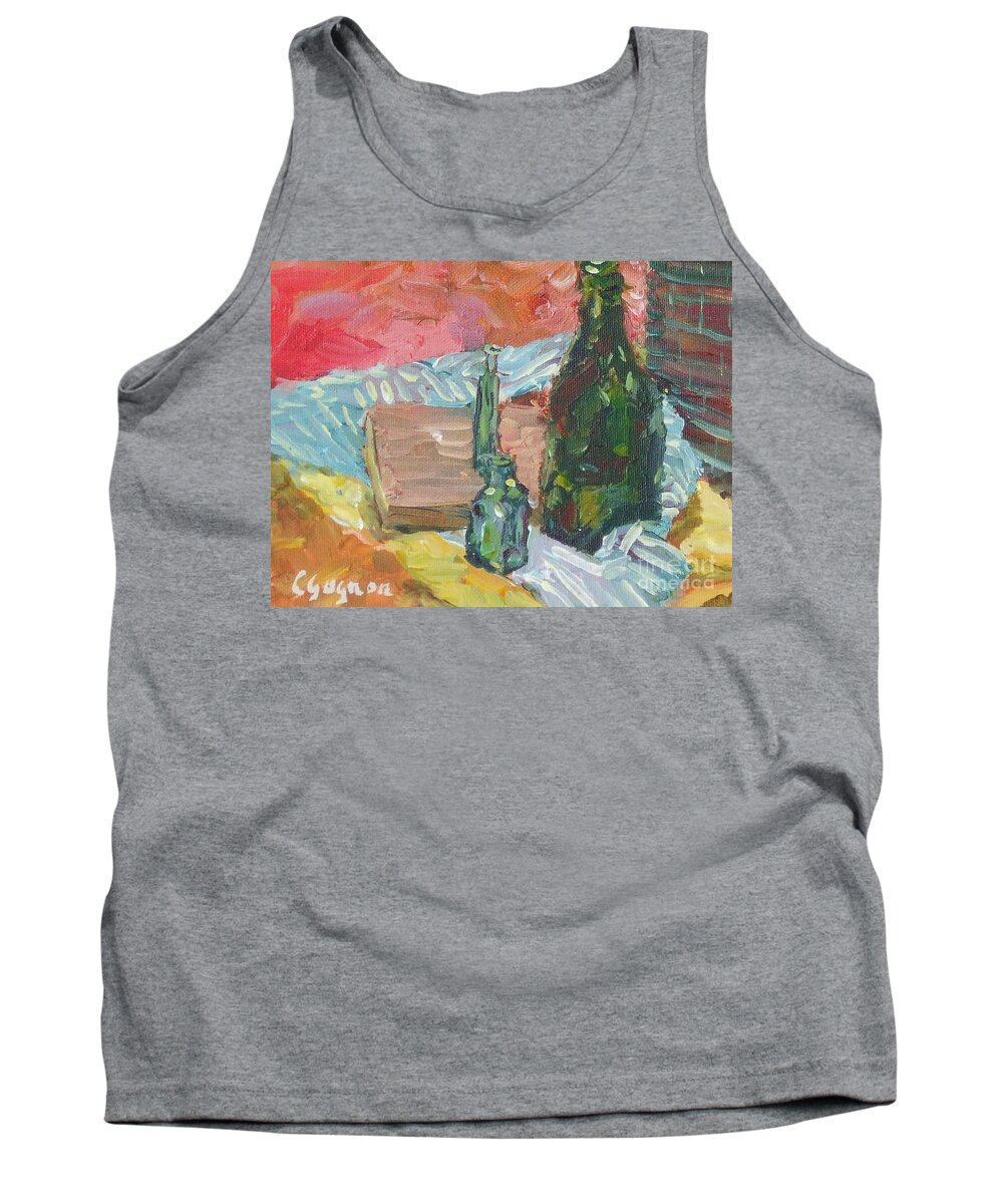 Bottle Tank Top featuring the painting Still Life with Three Bottles by Claire Gagnon