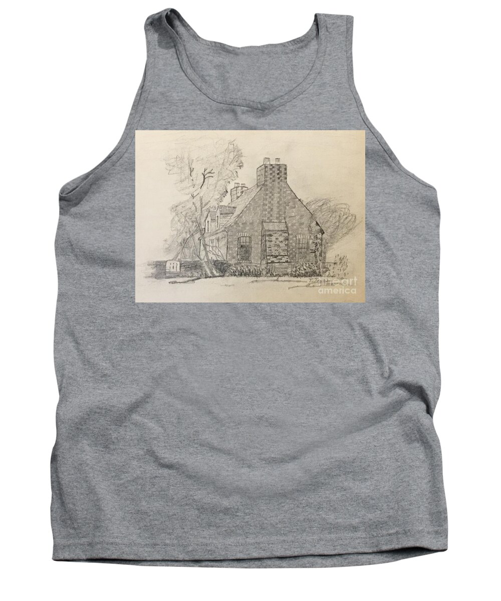 Cottage Tank Top featuring the drawing Stone cottage by Thomas Janos