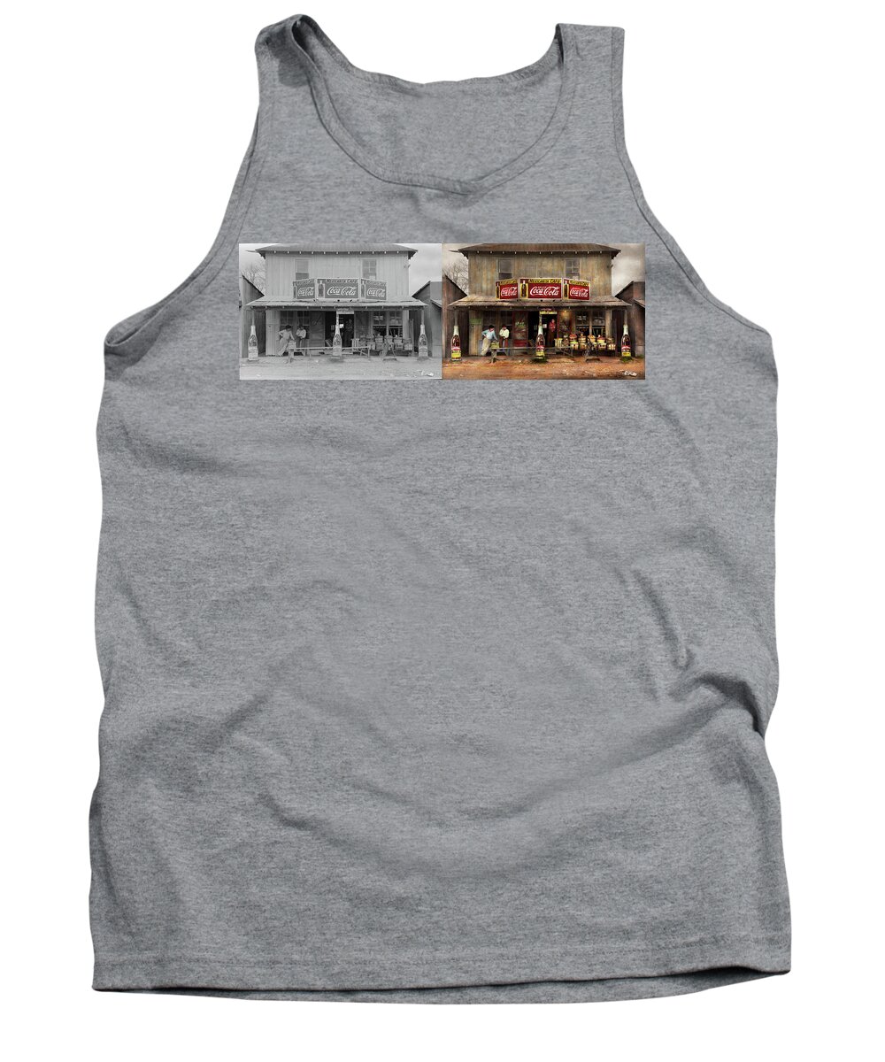 Color Tank Top featuring the photograph Store - Grocery - Mexicanita Cafe 1939 - Side by Side by Mike Savad