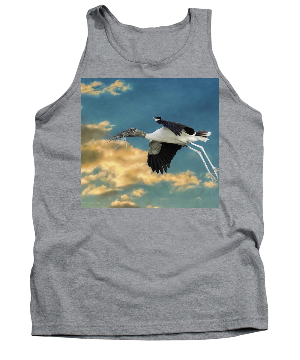 Stork Tank Top featuring the photograph Stork Bringing Nesting Material by Richard Goldman