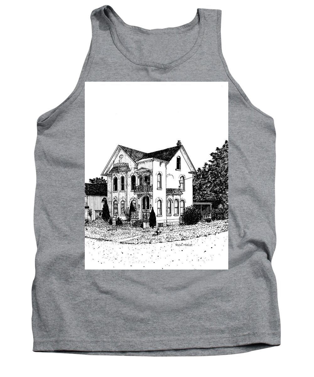 Pen Tank Top featuring the drawing Stouffville House by Ron Haist