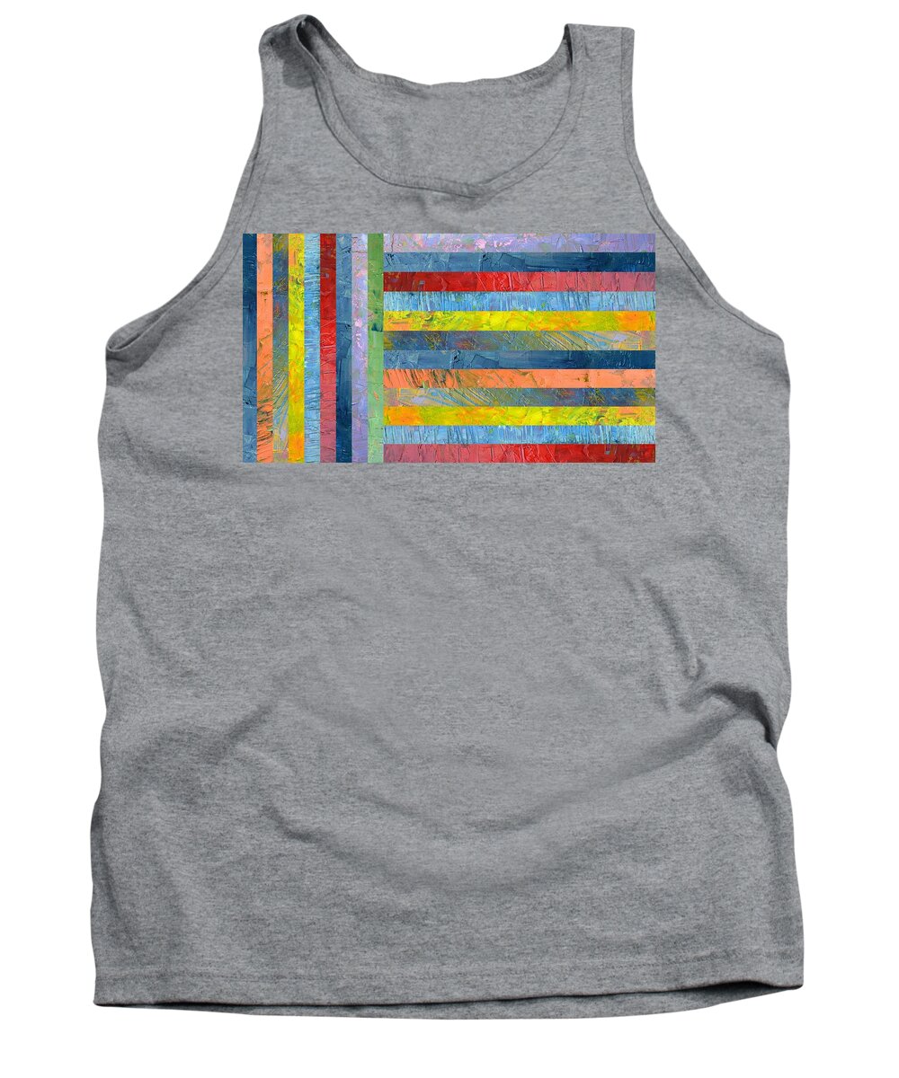 Textural Tank Top featuring the painting Stripes with Blue and Red by Michelle Calkins