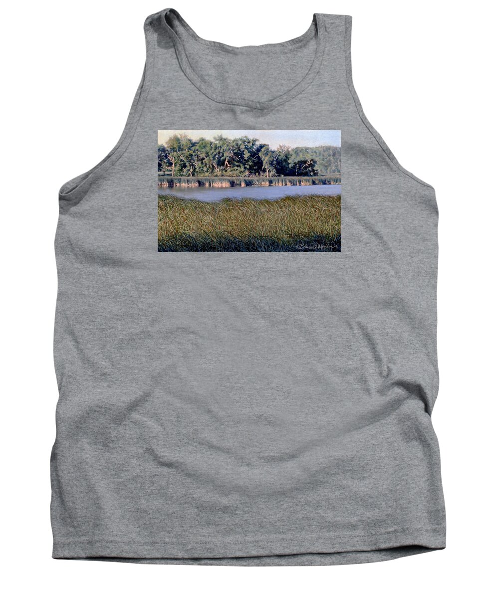 Drawing Tank Top featuring the drawing Summer Morning on the Slough by Bruce Morrison