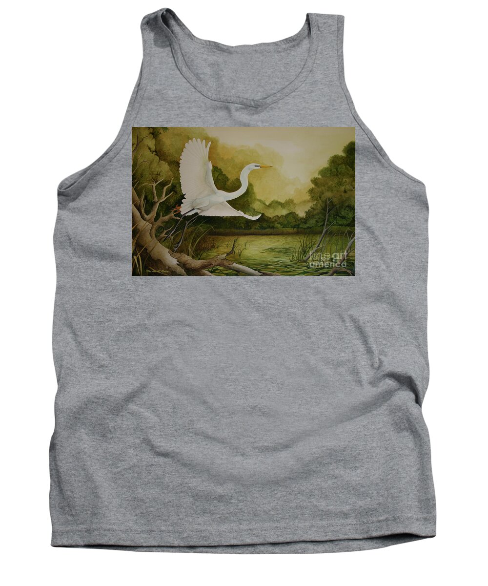 Great Egret Tank Top featuring the painting Summer Solitude by Charles Owens