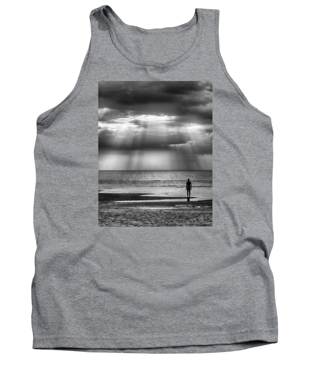 Another Place Tank Top featuring the photograph Sun Through the Clouds BW 11x14 by Leah Palmer